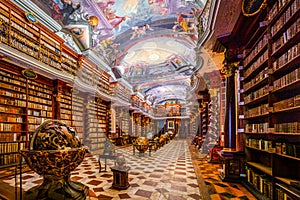 Ancient library inside the Astronomical tower of Klementinum complex