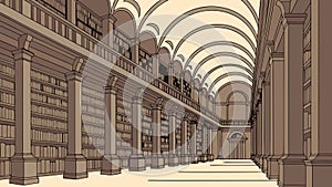 Ancient library interior, historical knowledge and scholarly pursuits, vector design Generative AI