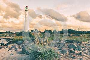 Ancient lighthouse in the dunes of the Baltic