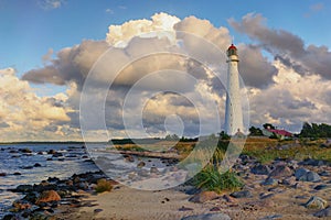 Ancient lighthouse in the dunes of the Baltic