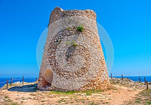 Ancient lookout tower stone watchtower of Sant Emiliano in Salento , Puglia region - Italy