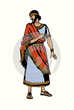 Ancient man in rich clothes. Vector drawing