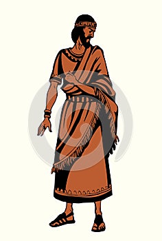 Ancient man in rich clothes. Vector drawing