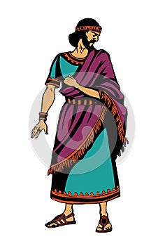 Ancient man in rich clothes. Vector drawing