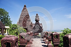 Ancient mandapa pillared hall or antique mantapa pavilion khmer style for thai people travel visit respect praying blessing