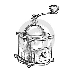 Ancient Manual Coffee Grinder Monochrome Vector