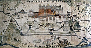 Ancient 1859 map of Lhasa, Potala Palace.