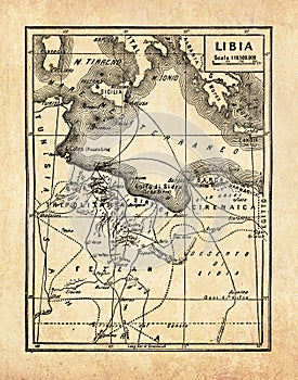 Ancient map of Lybia in North Africa