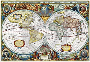 Ancient map of vintage medieval world Hondius