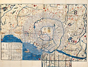 Ancient map of old japanese city capital Edo Tokyo