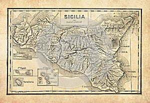 Ancient map of Sicily island photo