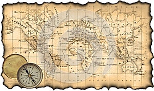 Ancient map of the world. Compass