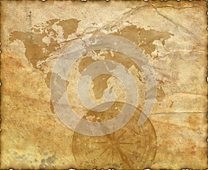 Ancient map of the world. Compass