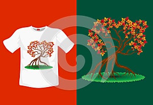 Ancient maple vector illustration,go green concept for t-shirt design