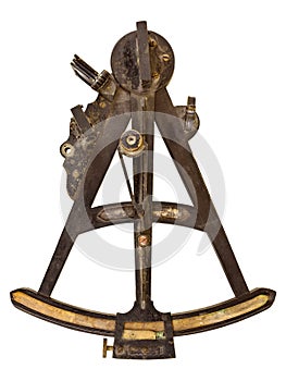 Ancient maritime sextant isolated on white photo