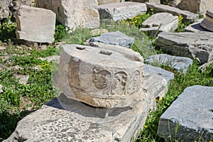 Ancient Marvel Weathered Stone of Acropolis Marble Pillar