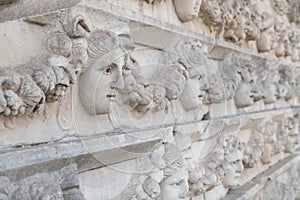 Ancient Mask Relief in Aphrodisias Ancient City in Geyre, Aydin, Turkey