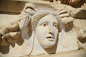 Ancient Mask Relief in Aphrodisias Ancient City in Aydin, Turkiye