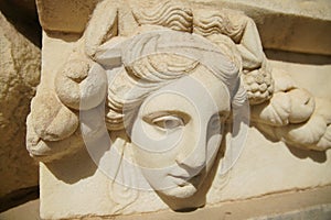 Ancient Mask Relief in Aphrodisias Ancient City in Aydin, Turkiye