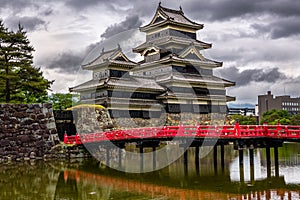 Ancient Matsumoto Castle in Nagano, Japan on a stormy spring day