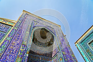 The ancient mausoleum of Shakh-I-Zinda, The Tomb of living King, during the reign of Amir Temur in Samarkand. Necropolis