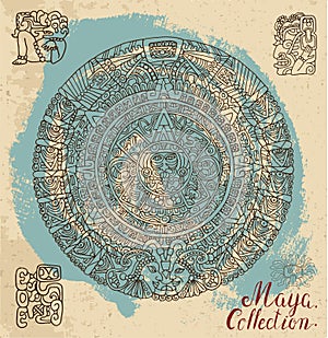 Ancient maya calendar with mystic glyphs and symbols