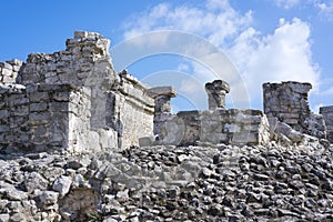 Ancient Mayan building ruins in Tulum, Mexico