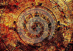 Ancient Mayan Calendar, abstract color Background.