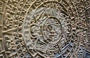 Ancient Mayan Calendar or Aztec calendar with rough relief surface