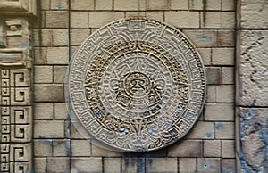 Ancient Mayan Calendar or Aztec calendar with rough relief surface