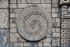 Ancient Mayan Calendar or Aztec calendar with rough relief surface