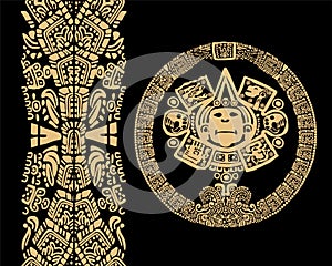 Ancient Mayan calendar. Vector illustration on black background