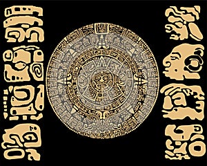 Ancient Mayan calendar. Vector illustration on black background