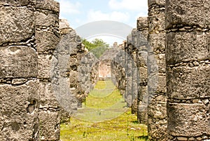 Ancient mayan colums in Chichen Itza, Yucatan, Mexico