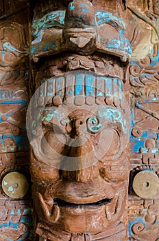 Ancient mayan face of clay at a museum