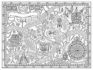 Ancient Mayan map in treasure hunt concept