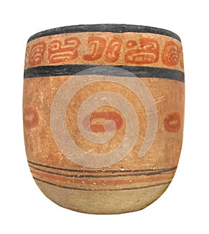 Ancient Mayan pottery bowl isolated.