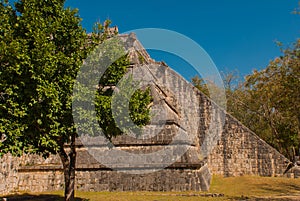 Ancient Mayan pyramid with steps. The old ruined city of the Maya. Chichen-Itza, Mexico. Yucatan