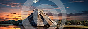 Ancient Mayan pyramid . Travel Concept. Background with a copy space.