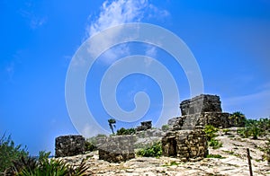 The Ancient Mayan ruins by the ocean in Tulum Mexico