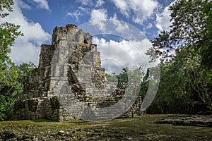 Ancient Mayan temple complex in Muil Chunyaxche, Mexico