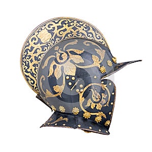 Ancient medieval combat helmet isolated photo