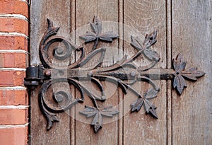 Ancient medieval door of the church in Rokiskis, Lithuania