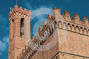 Ancient medieval palace Palazzo Vecchio of Florence with tower and crenellation.