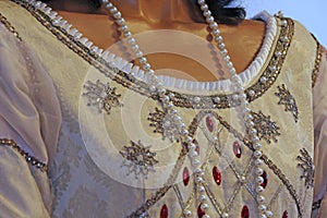 Ancient medieval princely dress with precious Pearl Necklace