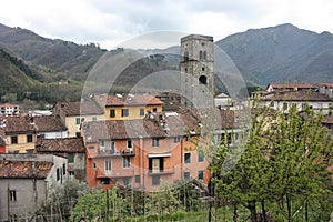 Ancient medieval village seen from above in Borgo a Mozzano