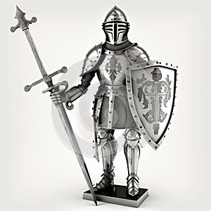 Ancient metal armor of a medieval knight warrior isolated on white close-up, helmet,