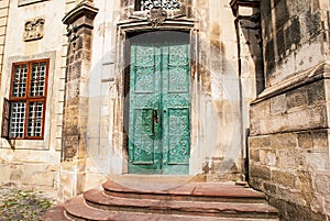 Ancient metal doors of Dominican Church in Lviv, Ukraine