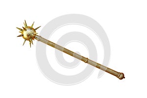 Ancient metallic mace over white photo