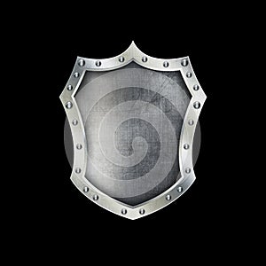 Ancient metallic shield with riveted border.